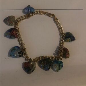 10k Gold Charm Bracelet with Murano Heart Charms- $800 or $750w/offer